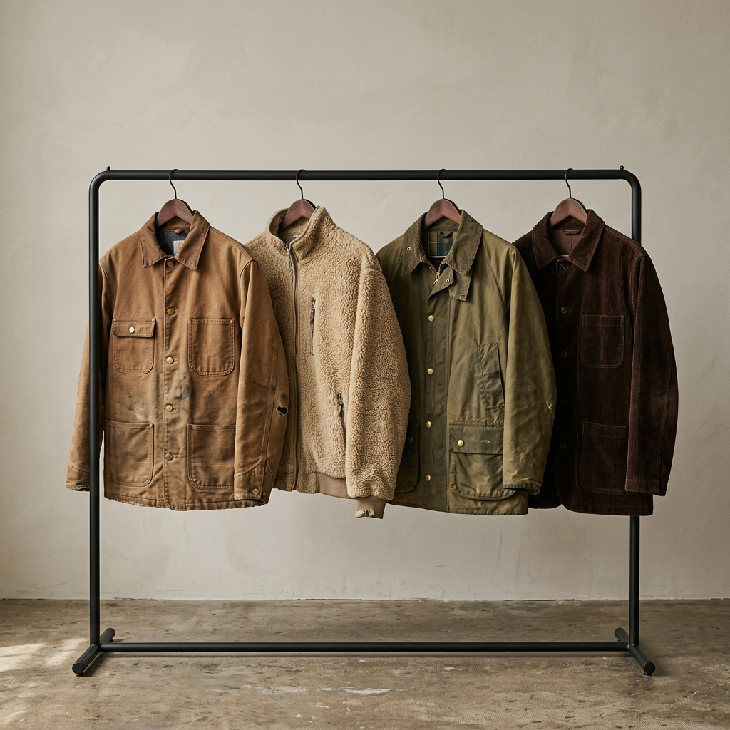 Vintage-Jacken an einer Garderobe