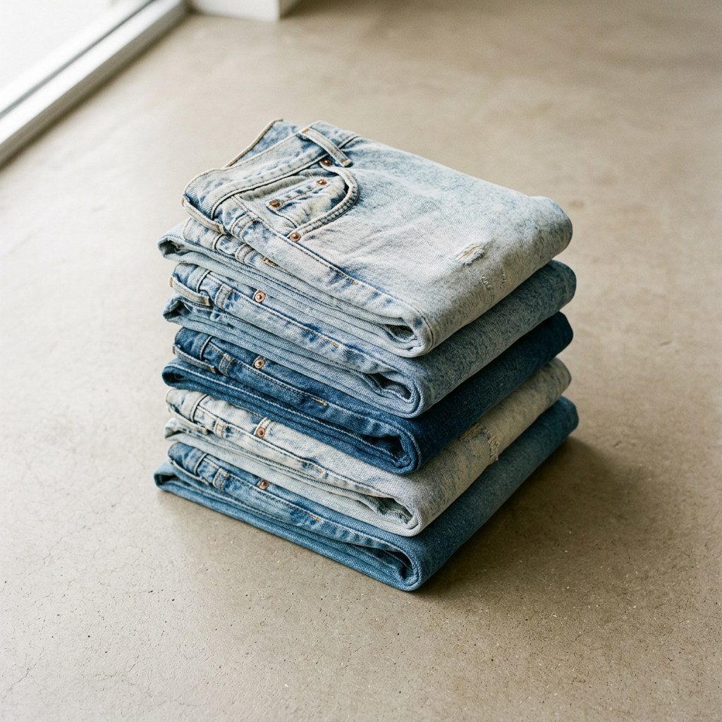 Gefaltete Vintage-Jeans auf Studiobackground